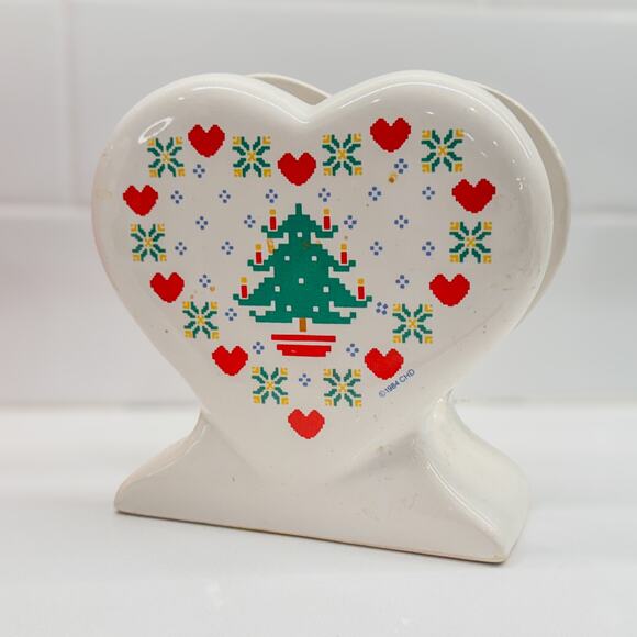 1984 Vintage Treasure Craft Homespun Holiday Ceramic Napkin Holder, Original Box - Picture 2 of 8
